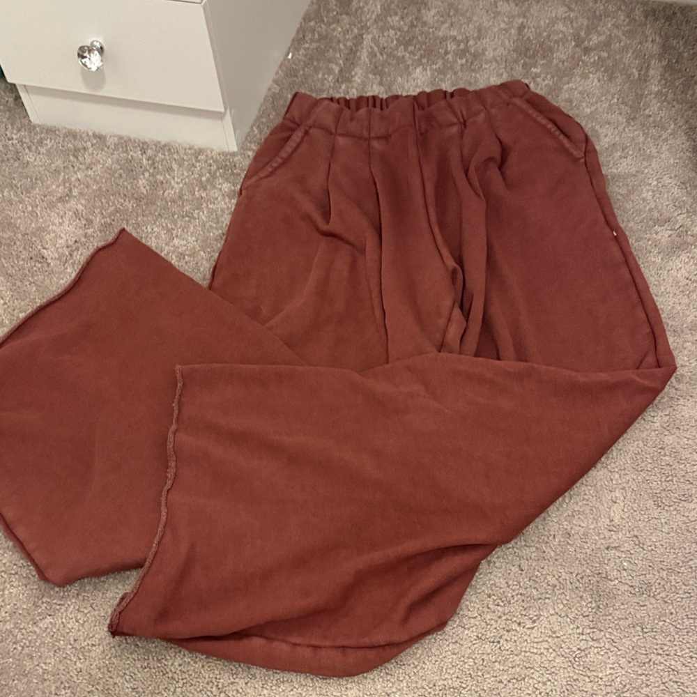 Aerie Wide Leg Pants in Rust